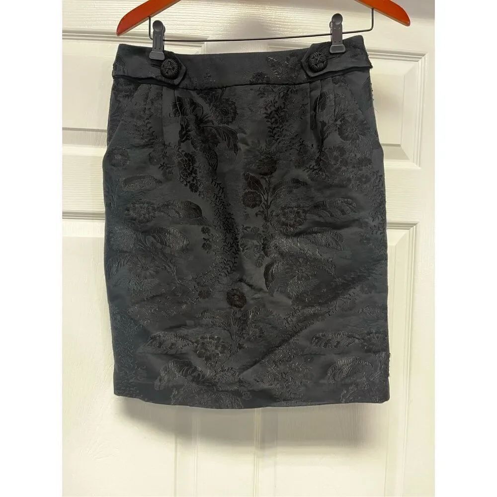 The Wrights Black Damask Dark Academia Button Embellished Pencil Skirt sz 6 EUC